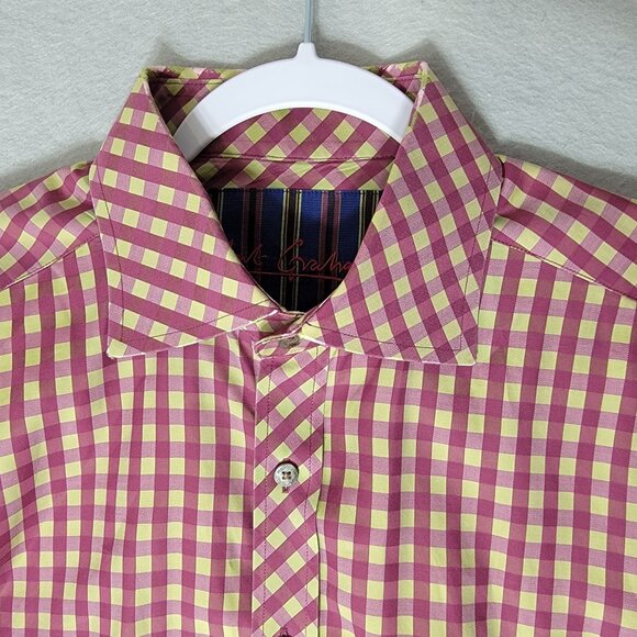 Robert Graham Mens Contrast Cuff Colorful Button Up Shirt Purple Plaid Size XL - Picture 4 of 11
